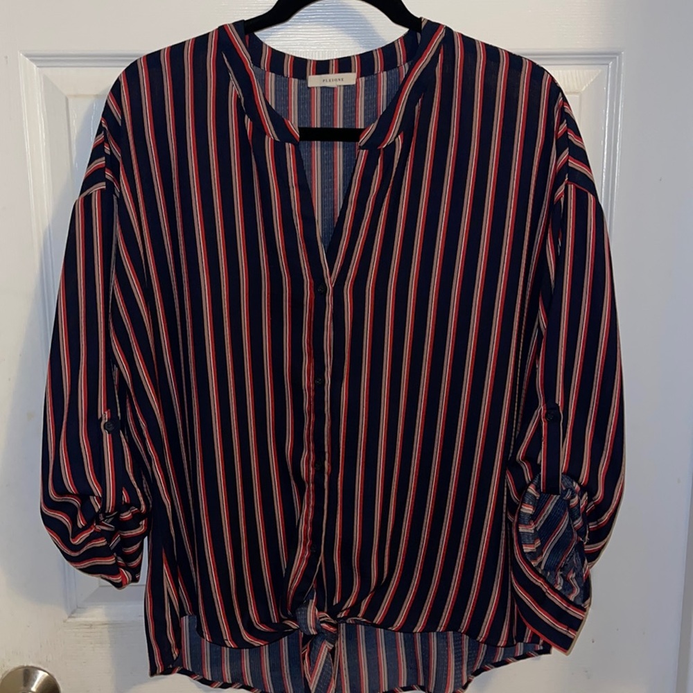 Like New Pleione Tie Front Button Up Blouse